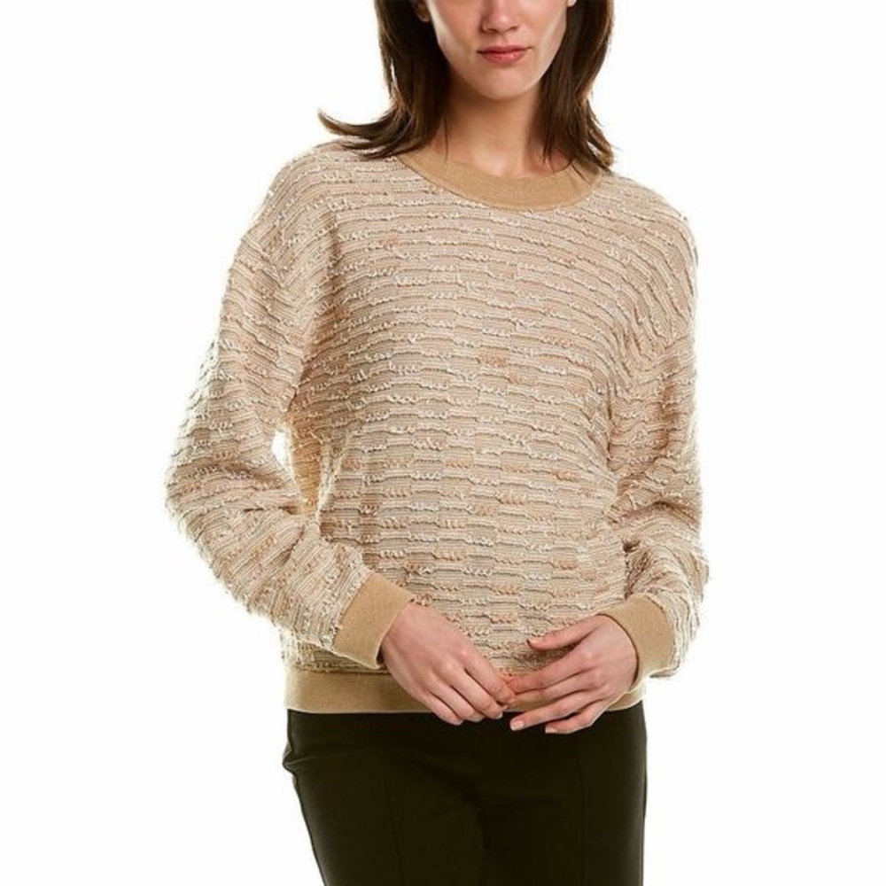St. John Womens Striped Slub Tweed Wool-Blend Sweater, Brown